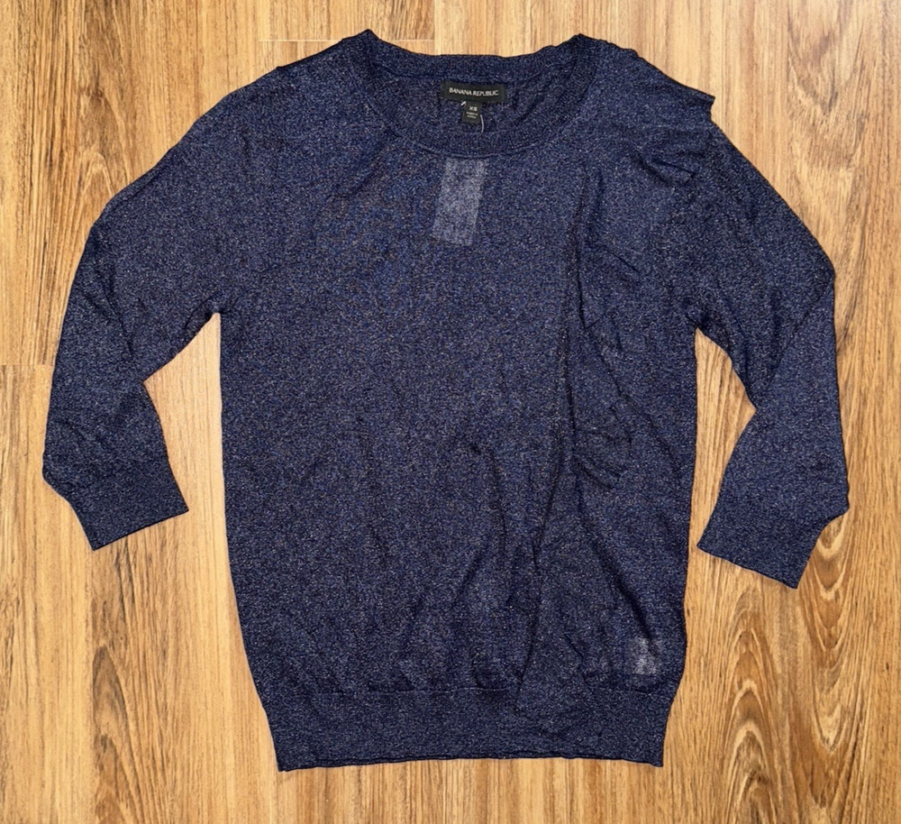 Banana Republic Shine Ruffle Front Pullover 3/4 Sleeve Navy NWT - Size XS
